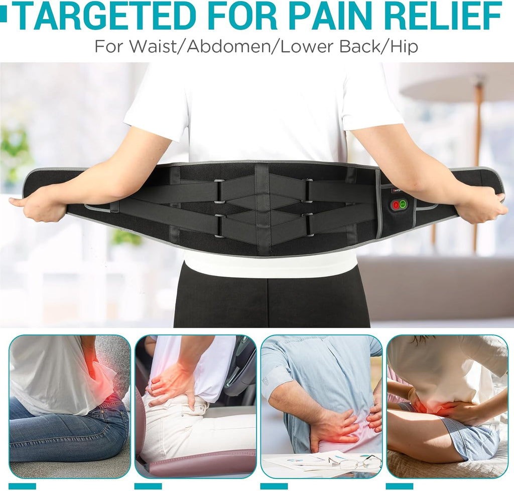 Cordless Heating Pad with Massager for Back Pain Relief, Portable Lower Back Massager FSA Eligible HSA Rechargeable,