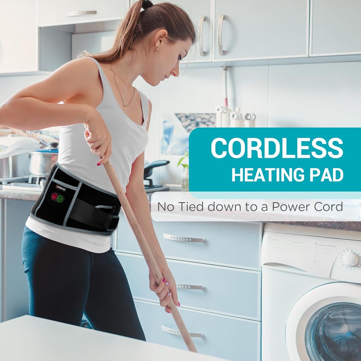 Cordless Heating Pad with Massager for Back Pain Relief, Portable Lower Back Massager FSA Eligible HSA Rechargeable,